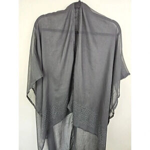 Sheer Black Woven Lightweight One Size Cover Up Kaftan Shawl Duster Bead Accents